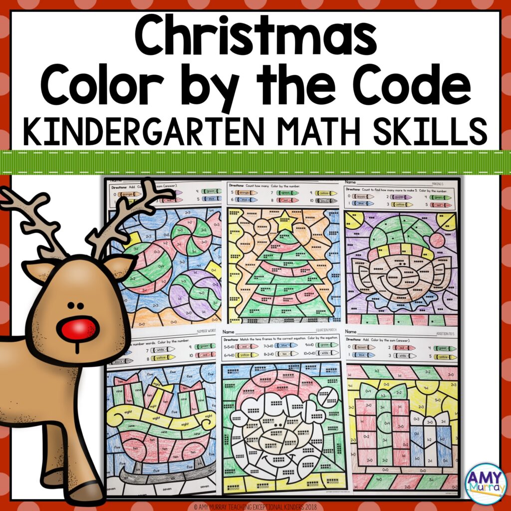 Christmas Color By Number Kindergarten Math Worksheets