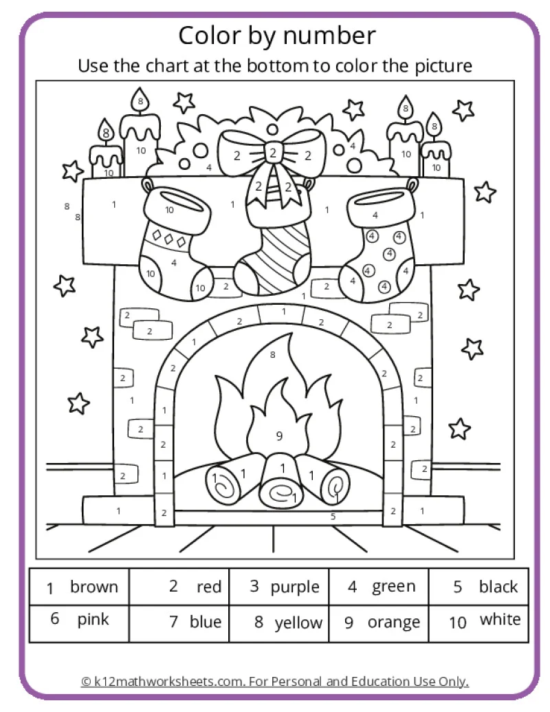 Christmas Color By Number Worksheets