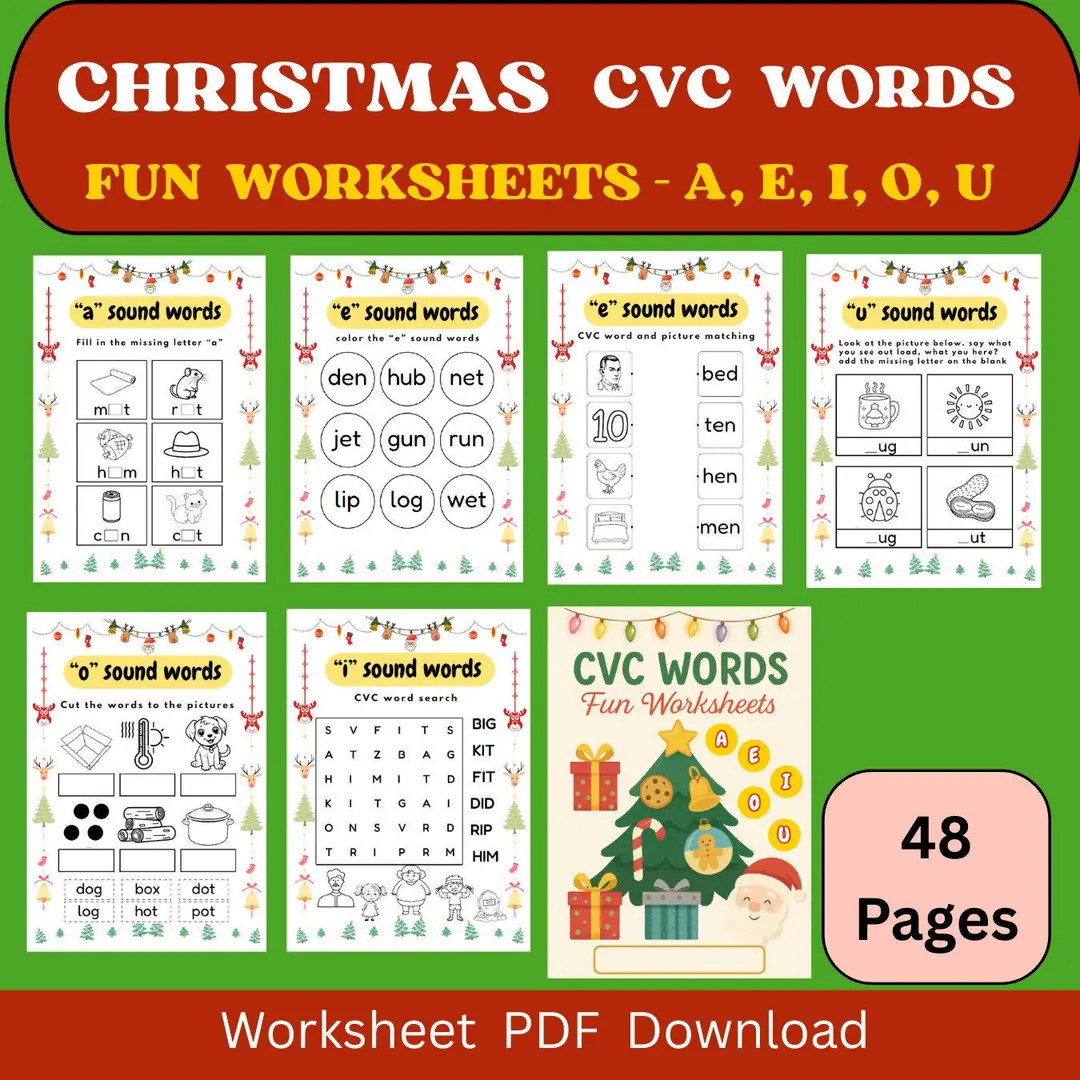christmas cvc worksheets christmas cvc worksheets