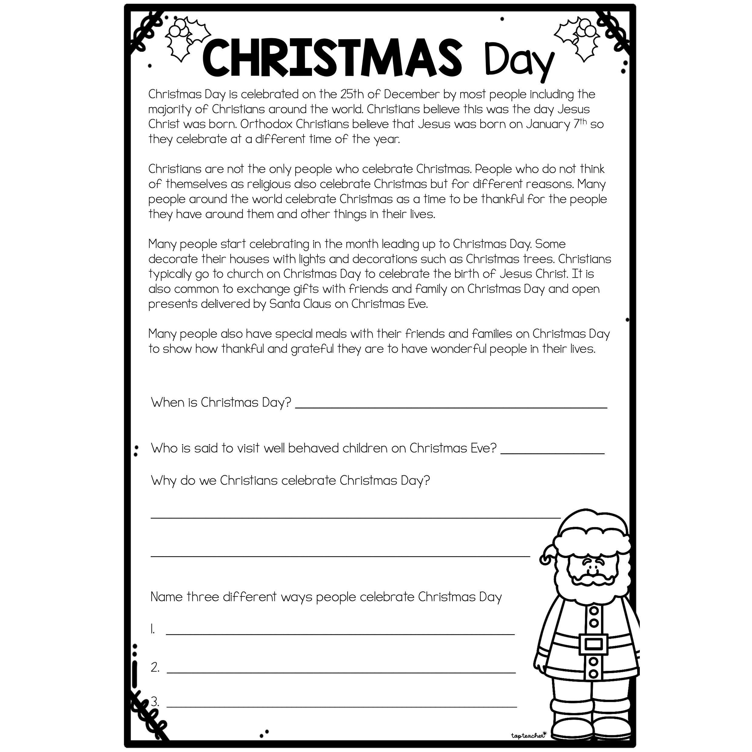 Christmas Day Comprehension Christmas Day Comprehension