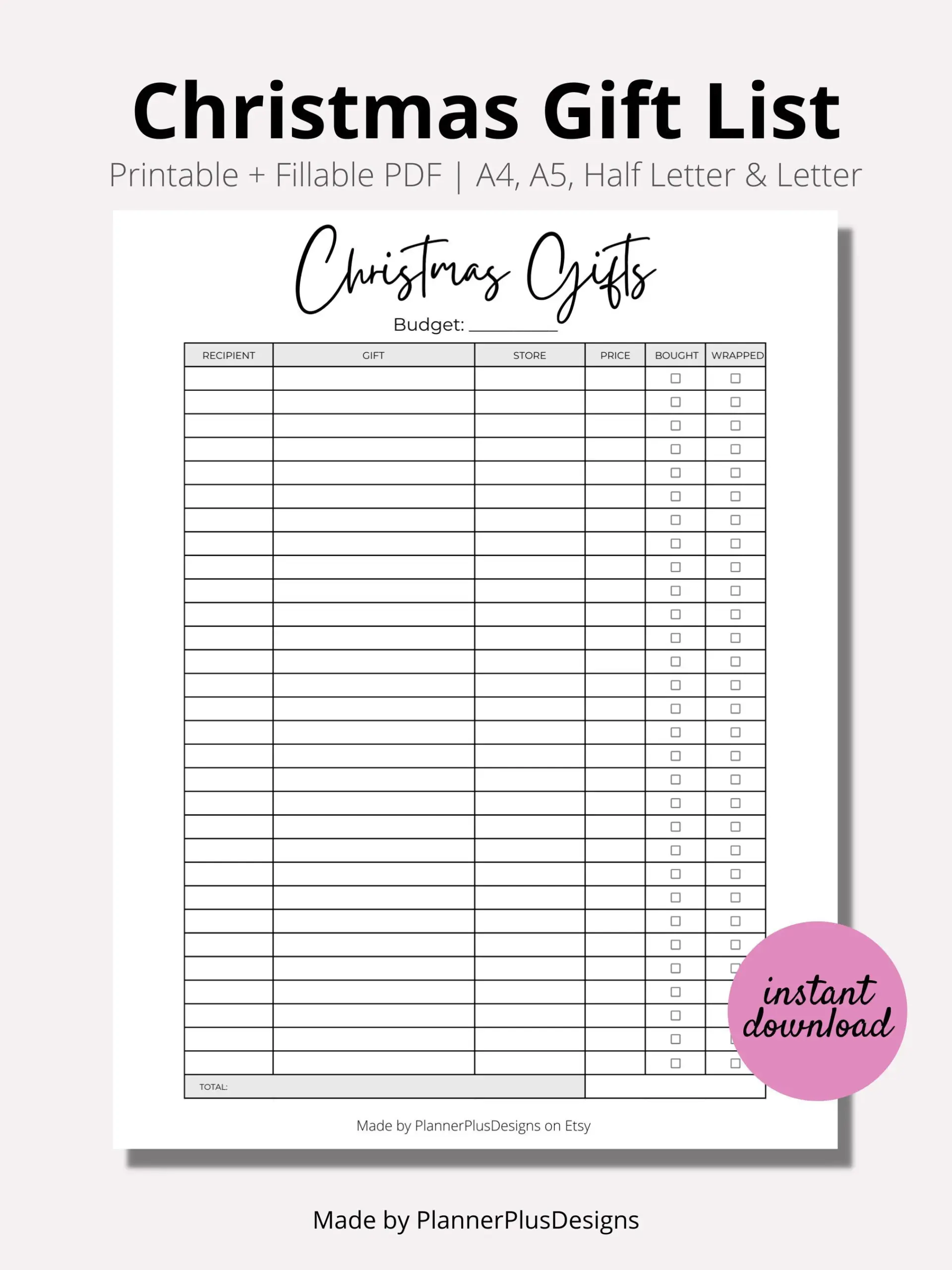 Christmas Gift List Gift Tracker