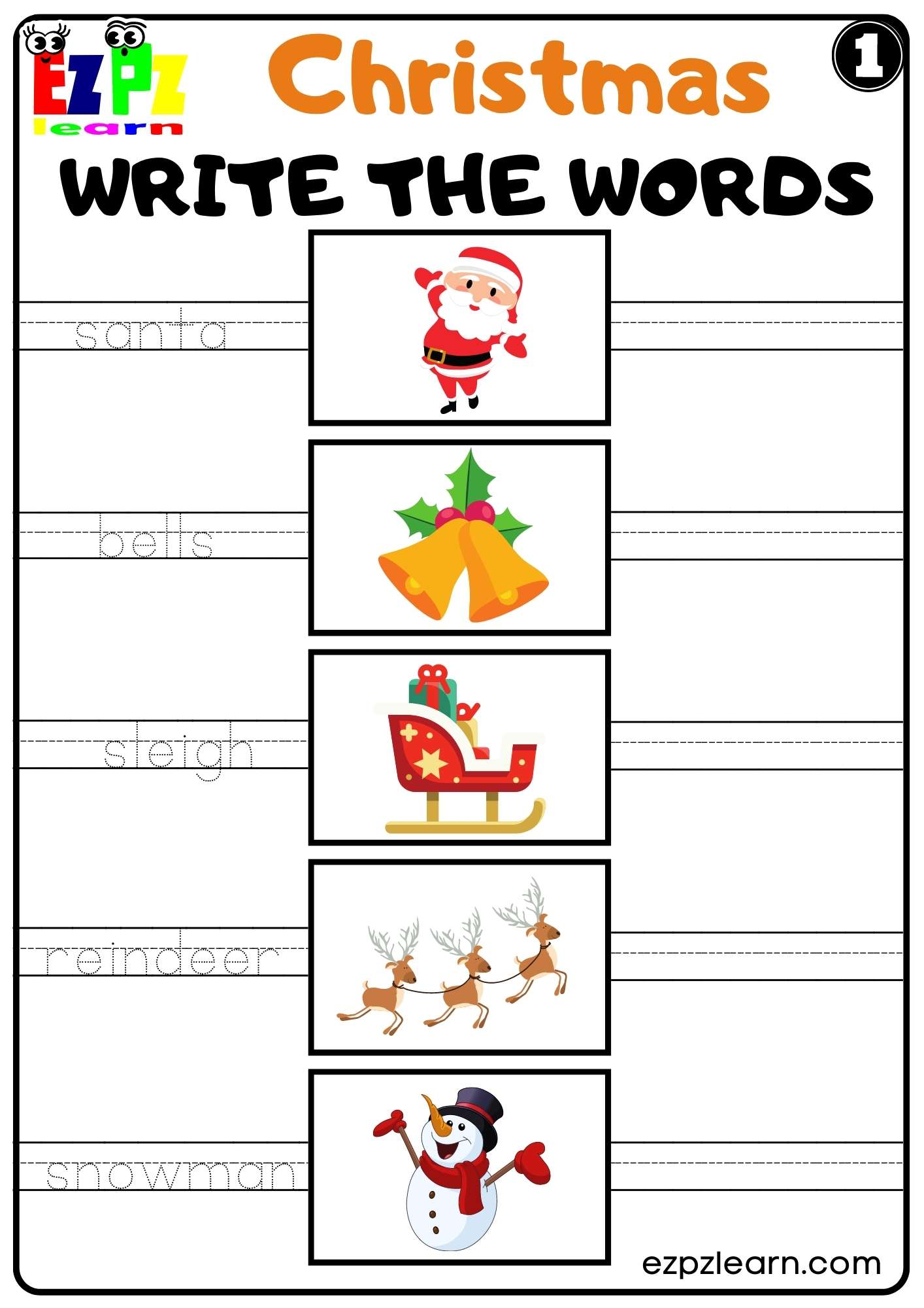 Christmas Holiday Write The Words Set 1 For Kids K5 And Esl Free Pdf Download Worksheets