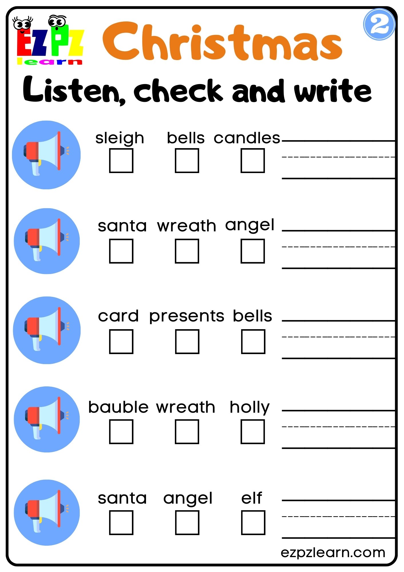 Christmas Interactive Worksheet Listen Check And Write The Words Activity For Kids And Esl Students G2 Worksheets