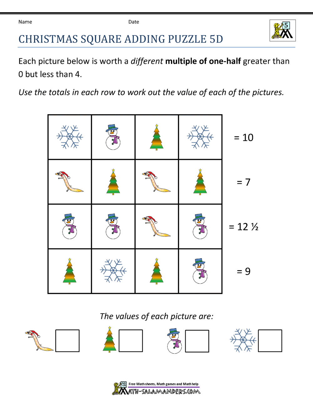 Christmas Math 5th Grade