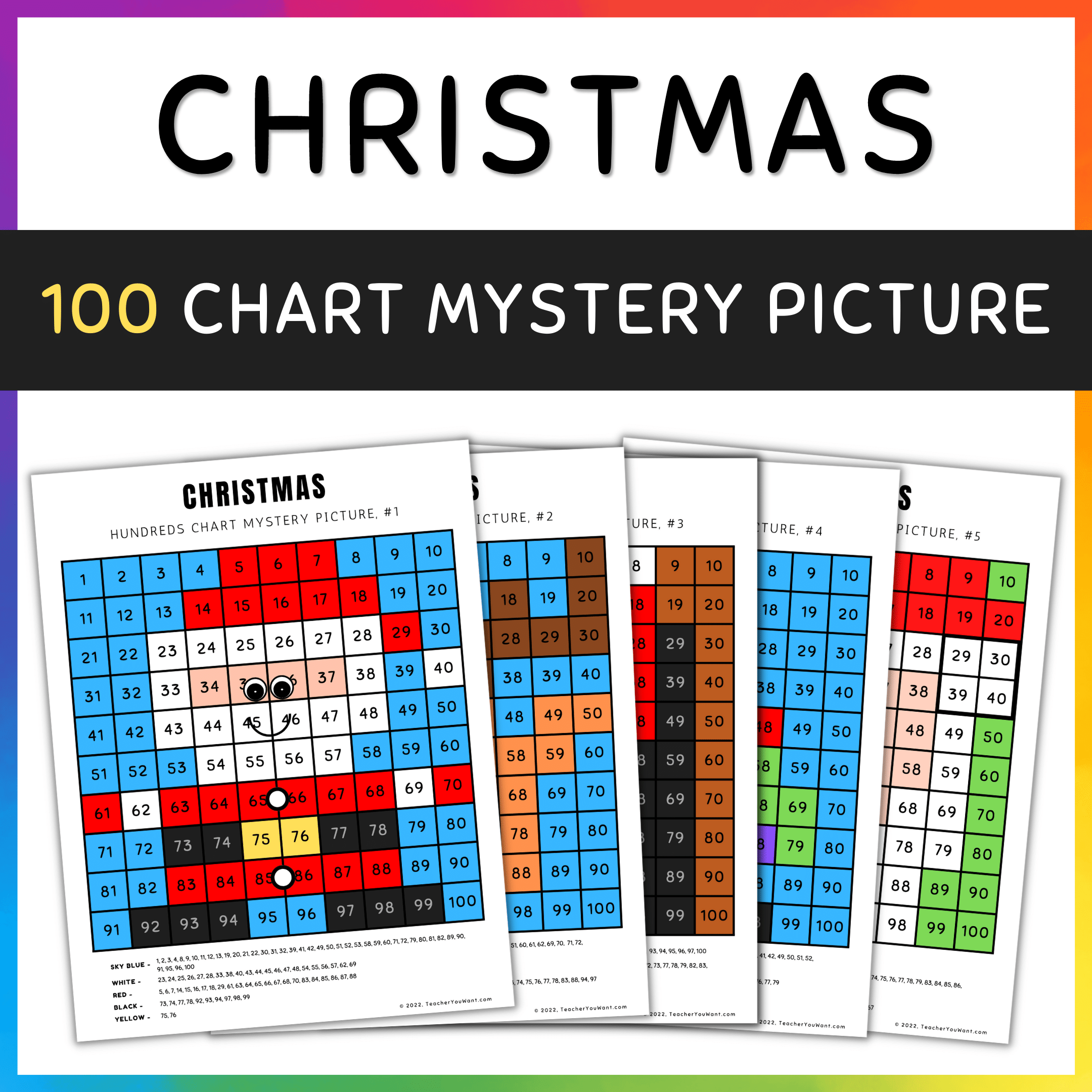 Christmas Math Hundreds Chart Mystery Picture Color By Number