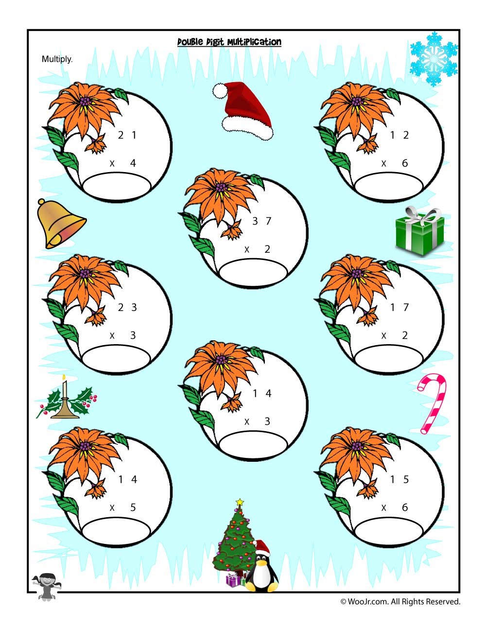 free christmas multiplication worksheets