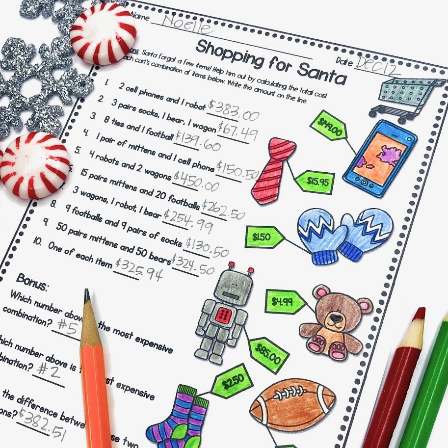 christmas shopping math worksheets christmas shopping math worksheets