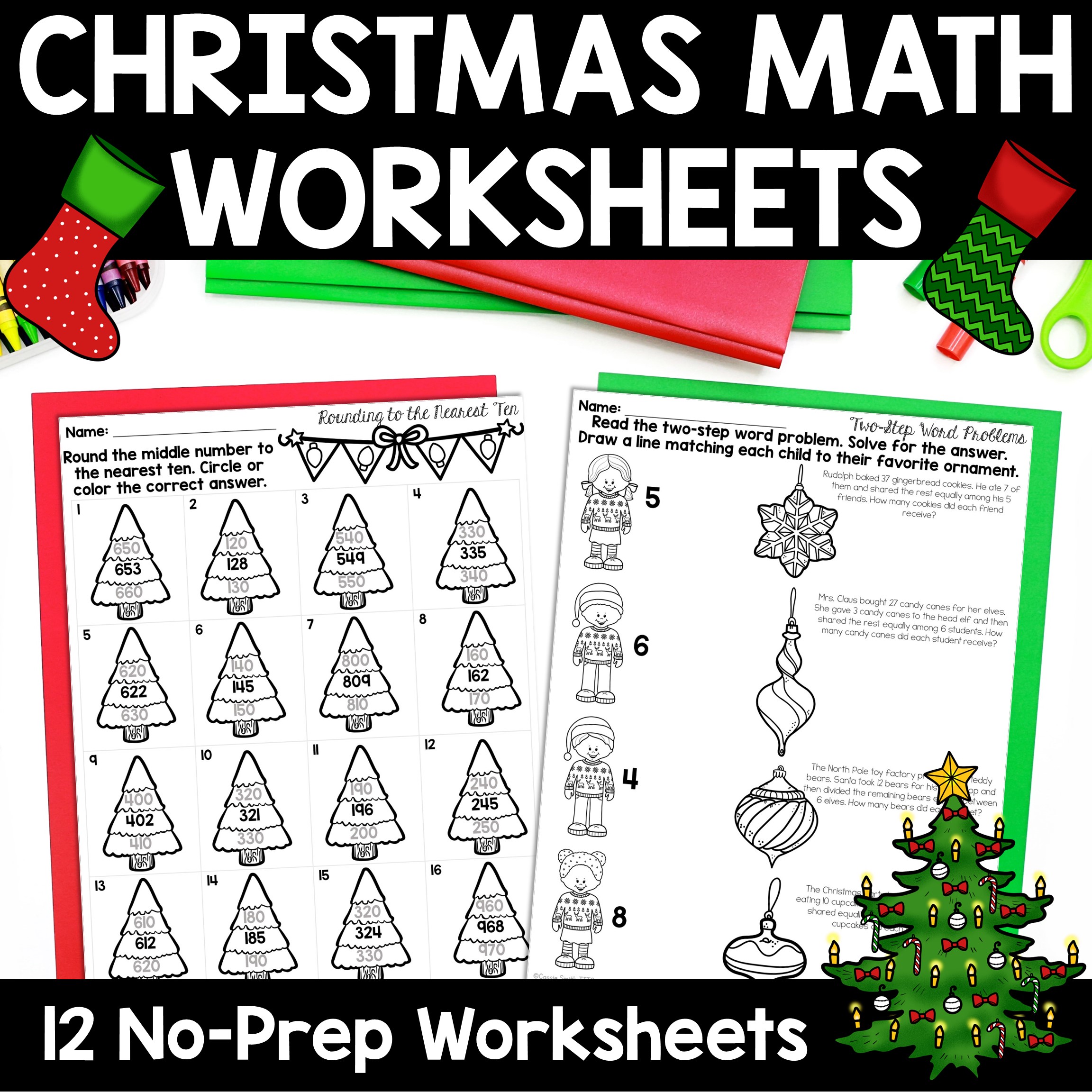 Christmas Math Worksheets No Prep Multiplication Division Addition Subtraction