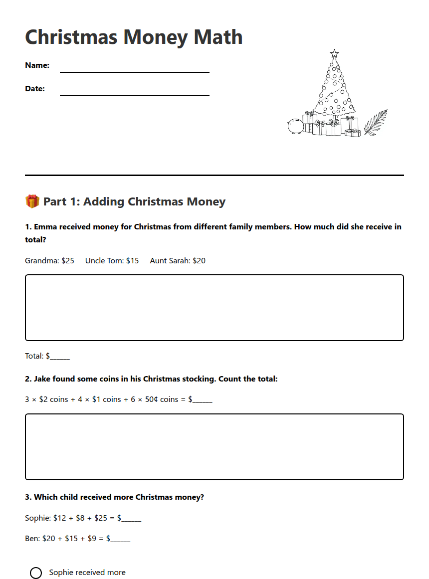 Christmas Money Math 67987 Christmas Money Math 67987