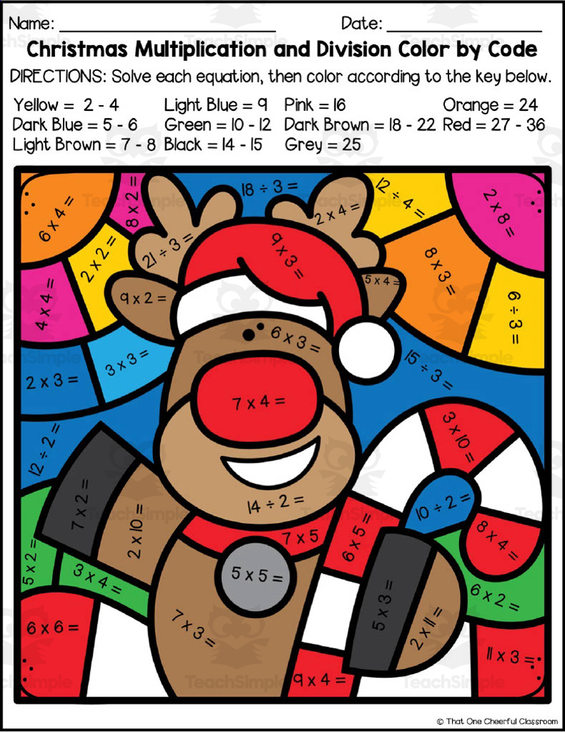 multiplication and division christmas worksheets