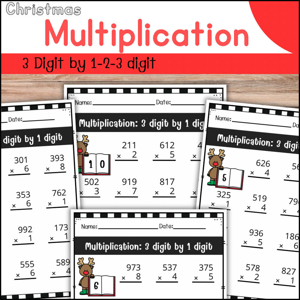 Christmas Multiplication Worksheets 3 Digit By 1 2 And 3 Digit 3rd 4th 5th
