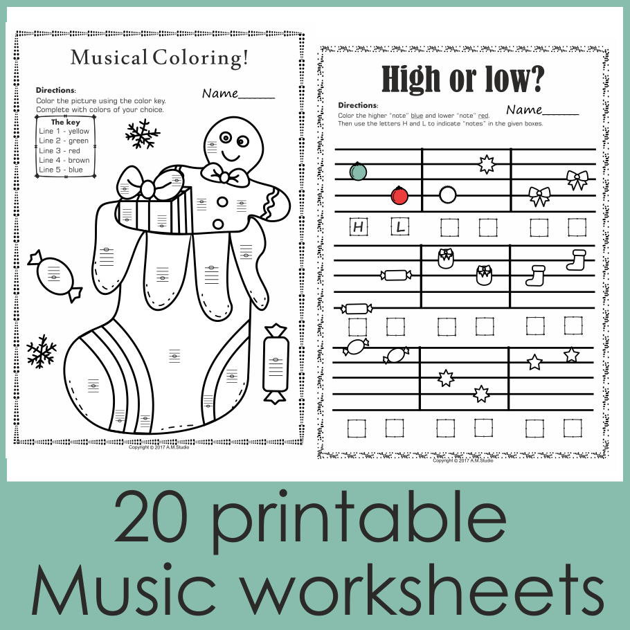 Christmas Music Worksheets Lines Spaces High Low
