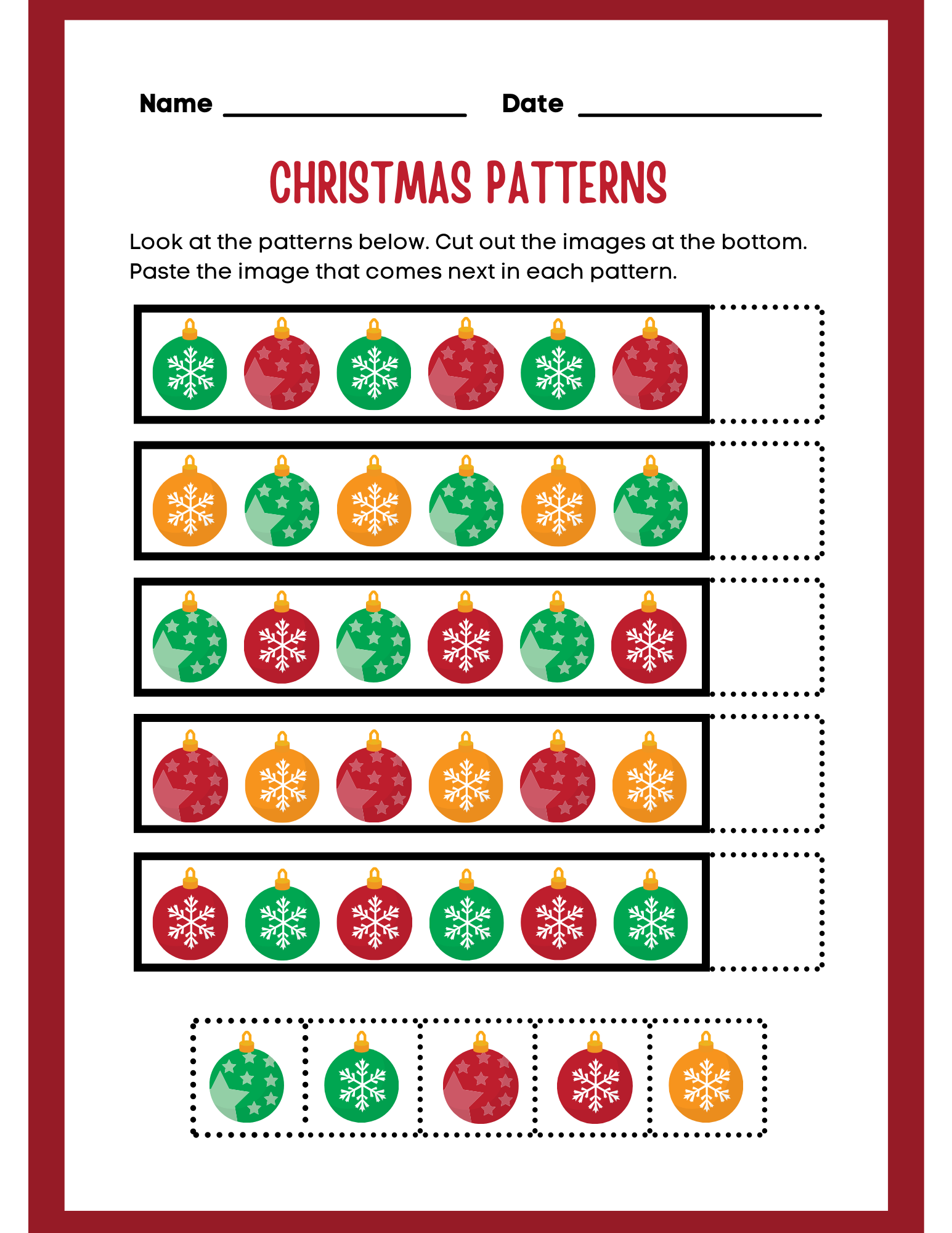 Christmas Patterns Worksheets