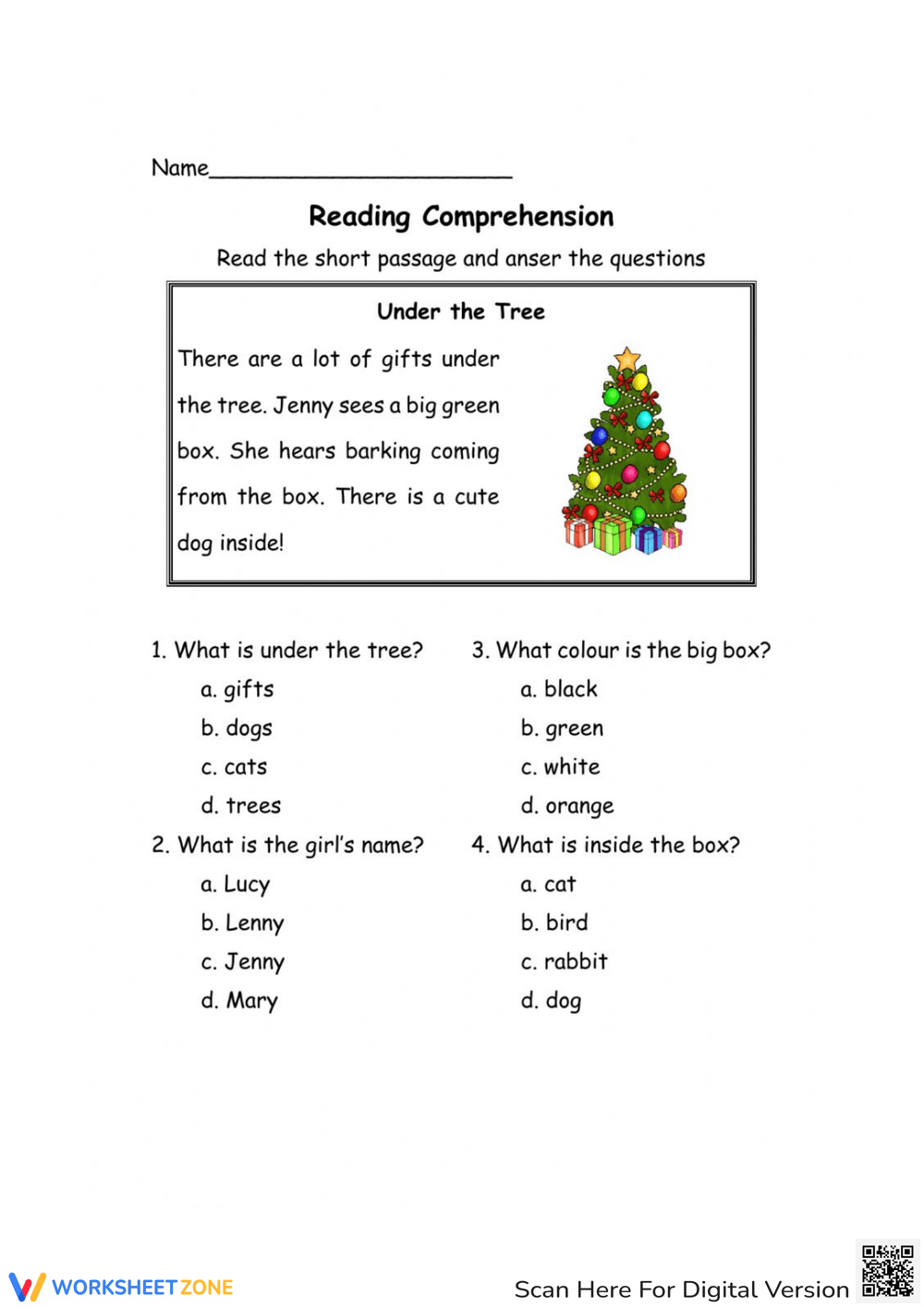 Christmas Reading Comprehension Under The Tree Printable Interactive 6553bab02c4fb62e5b850f45