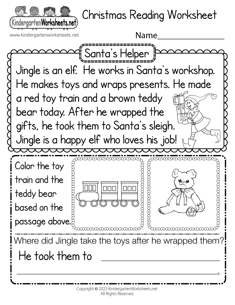 Christmas Reading Worksheet Printable
