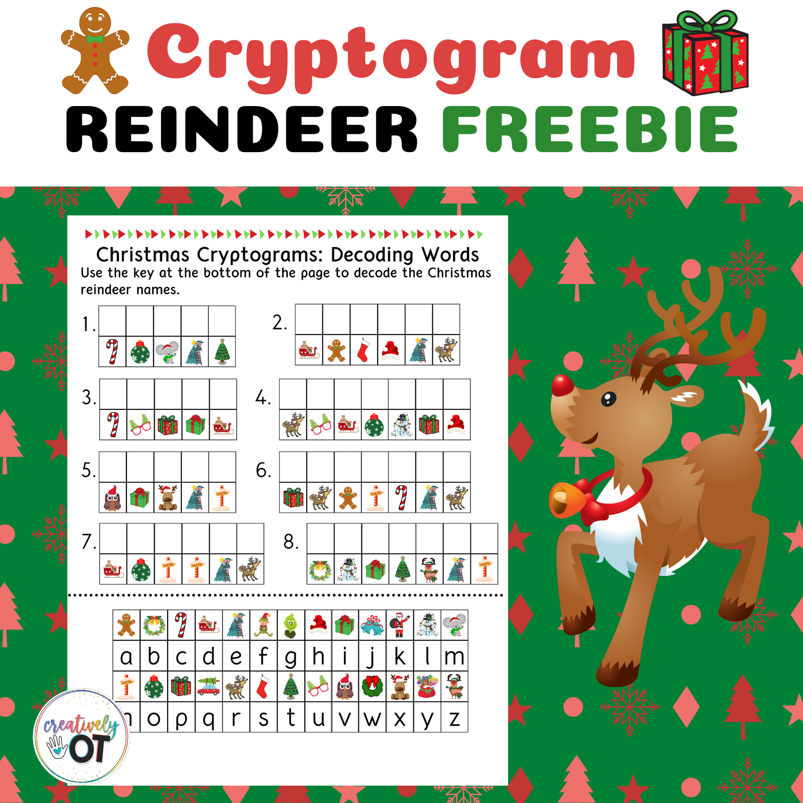 Christmas Reindeer Cryptogram Freebie