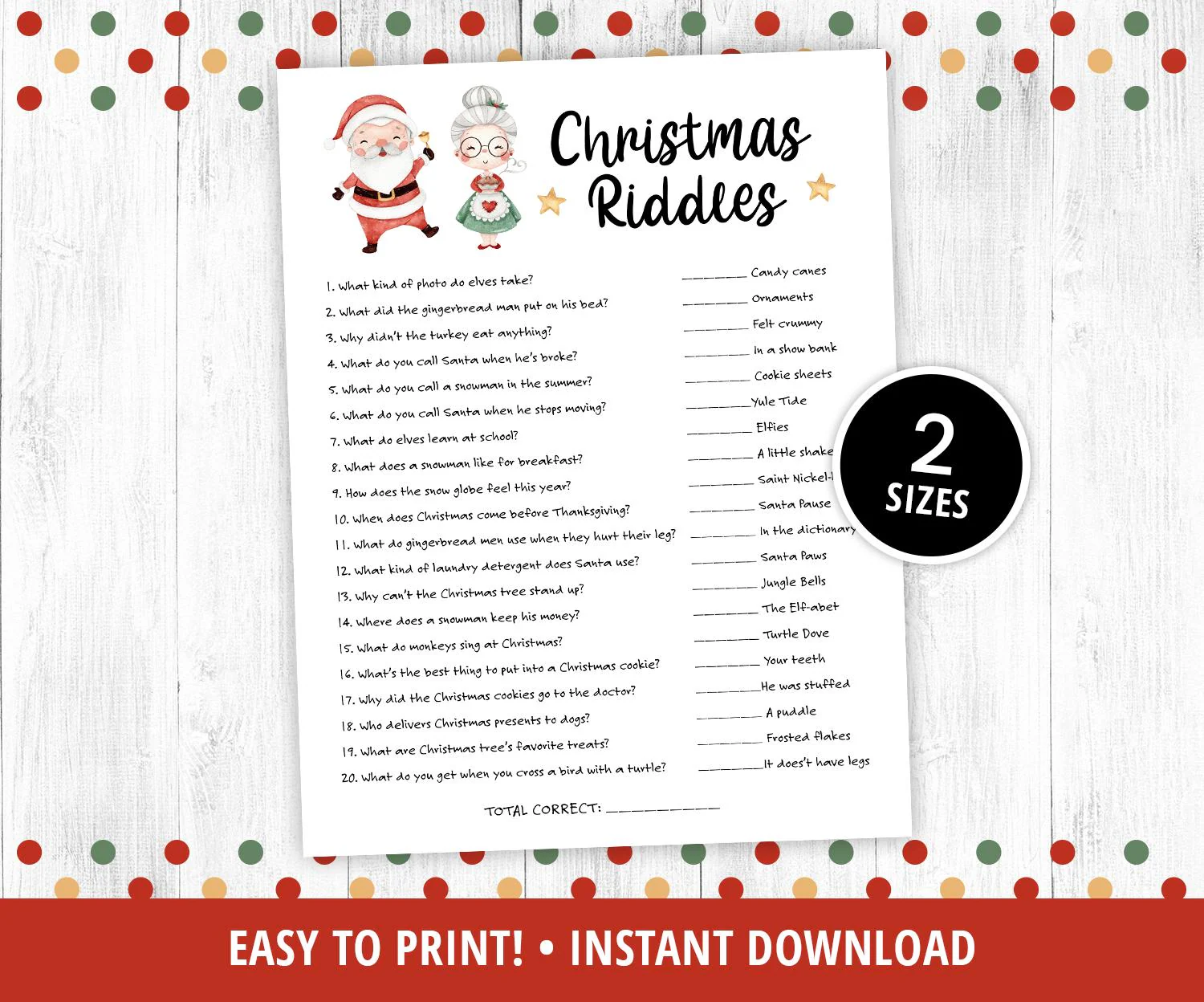 Christmas Riddles Game Printable