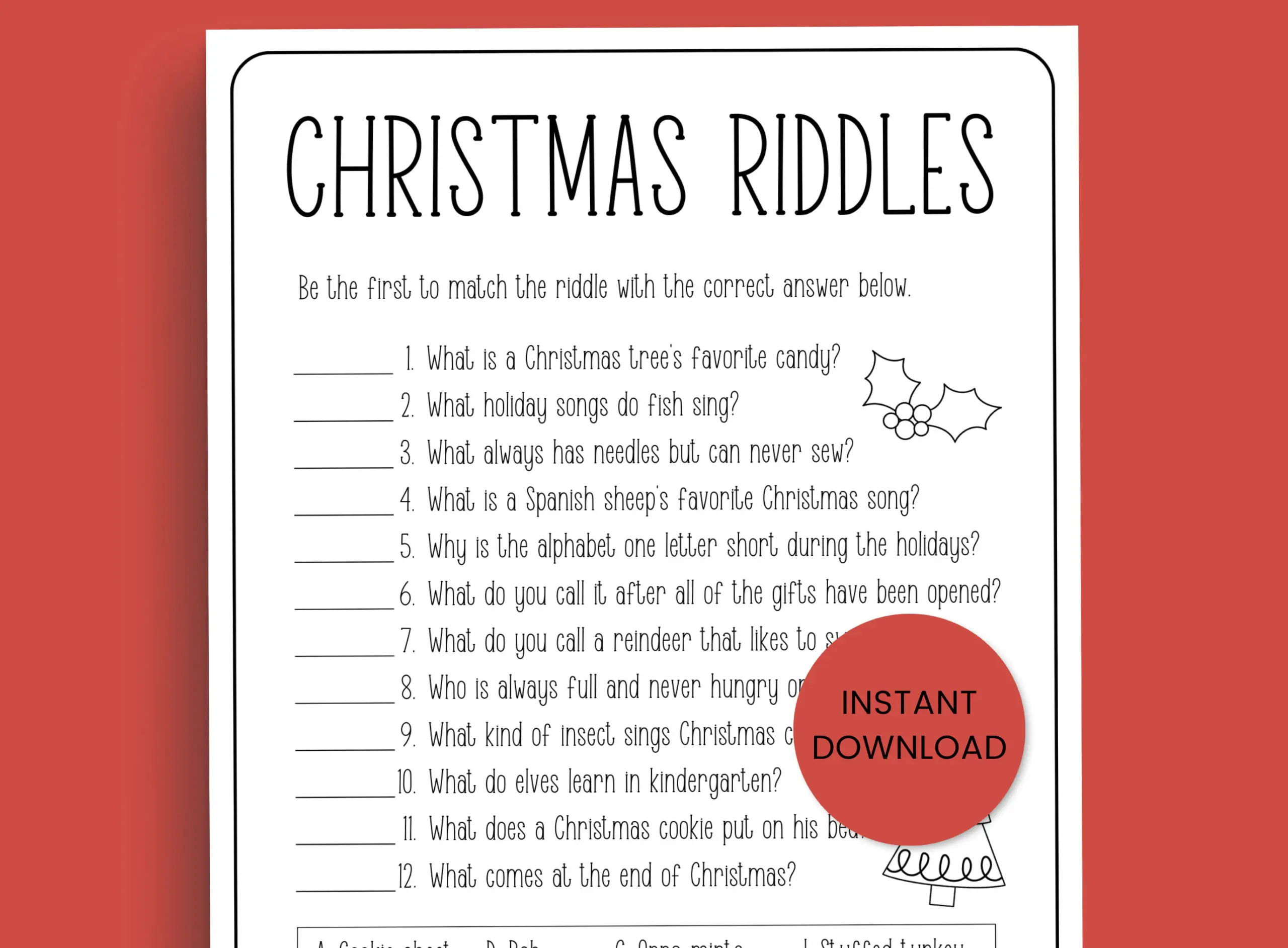 christmas riddles printable worksheets