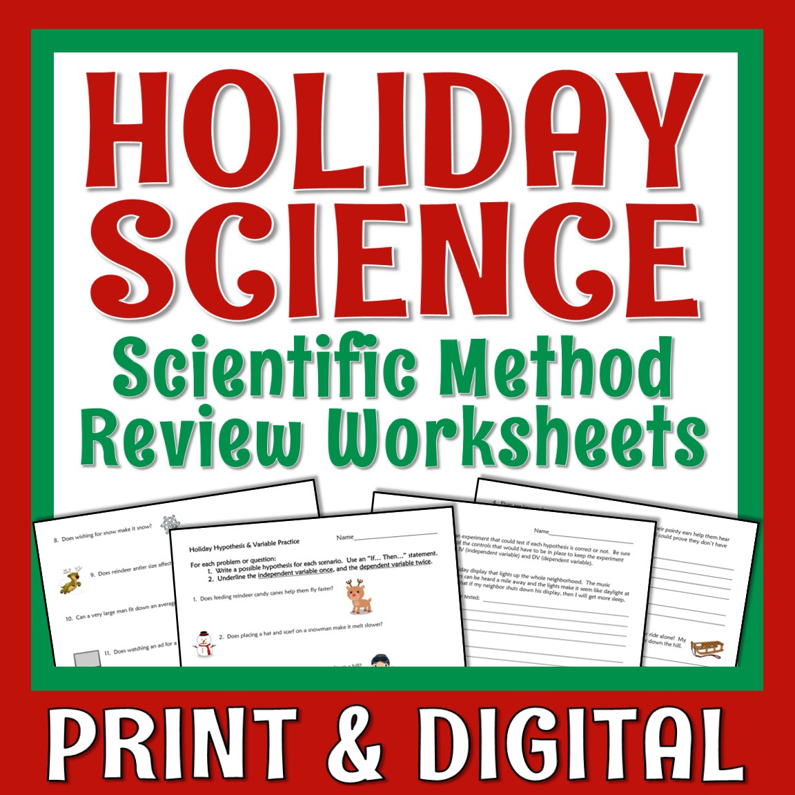 Christmas Science Worksheet Hypothesis Variables Experiments