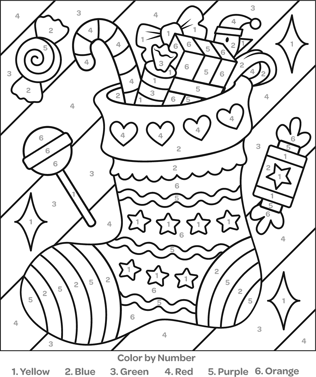 Christmas Stocking Color By Number Coloring Page Christmas Stocking Color By Number Coloring Page
