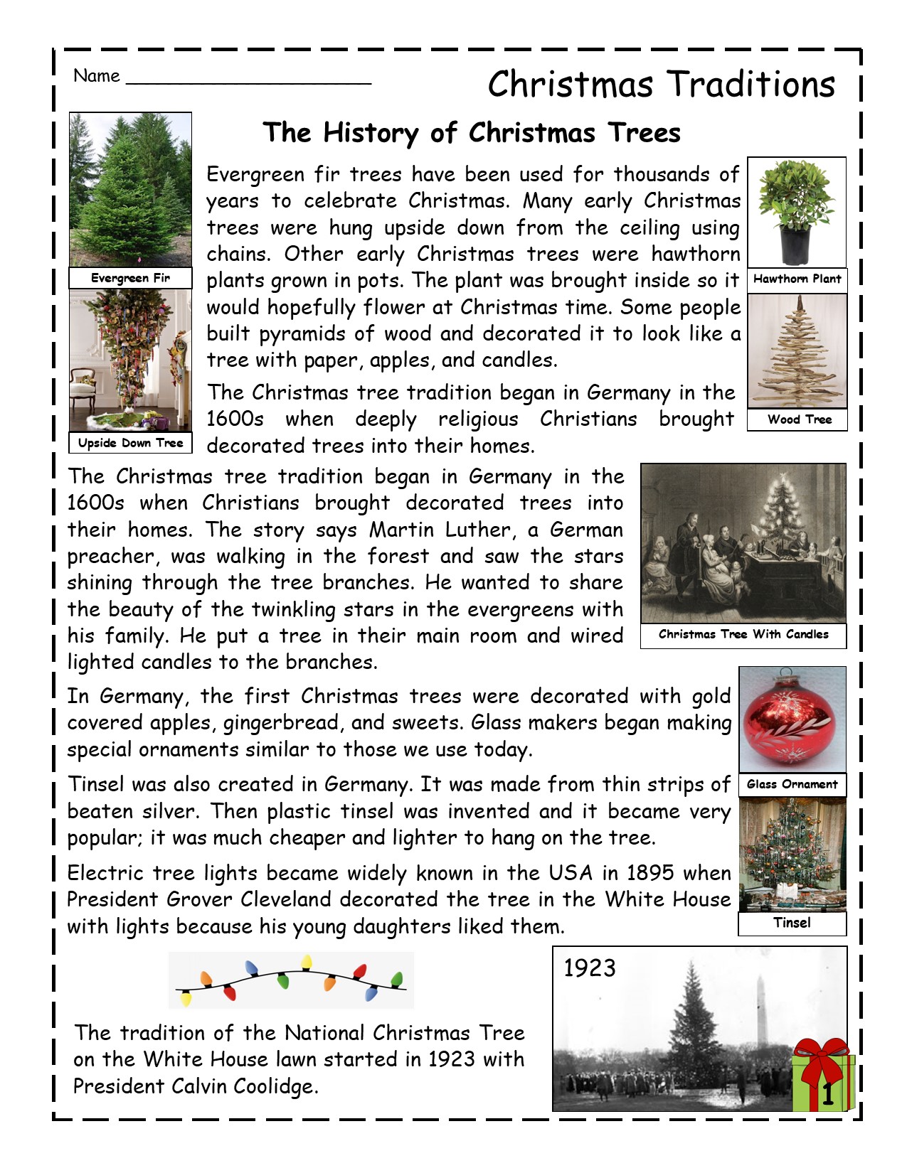 Christmas Traditions Reading Comprehension Passage Christmas Traditions Reading Comprehension Passage