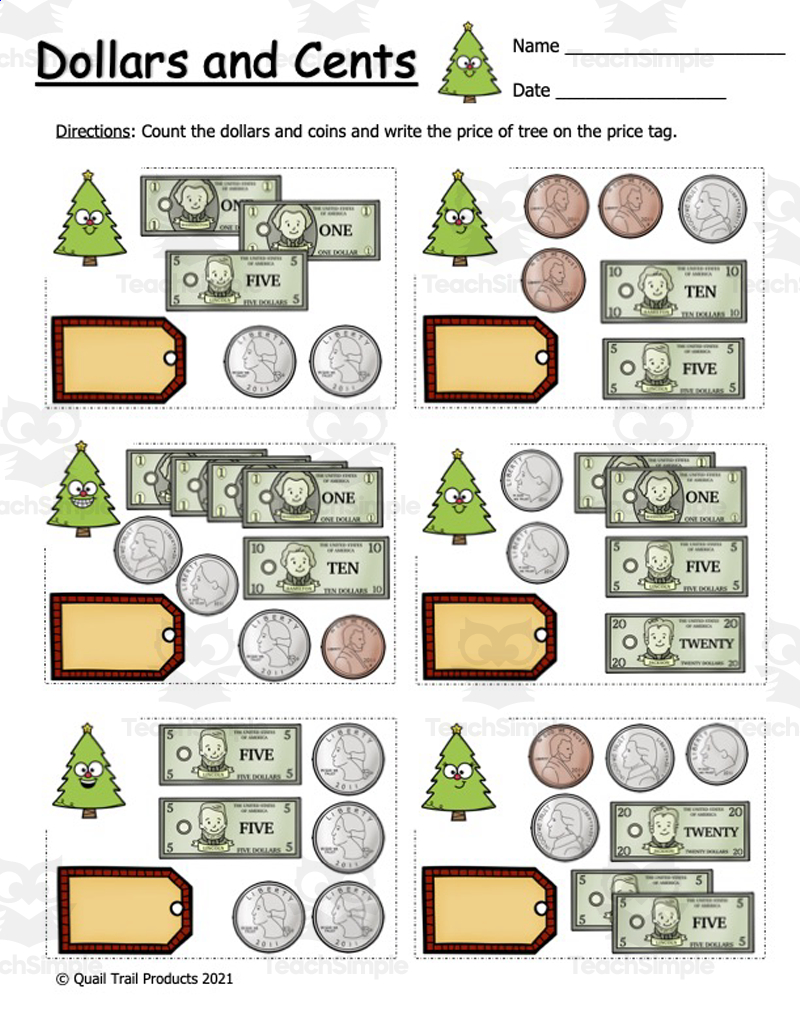 Christmas Tree Money Worksheets Christmas Tree Money Worksheets