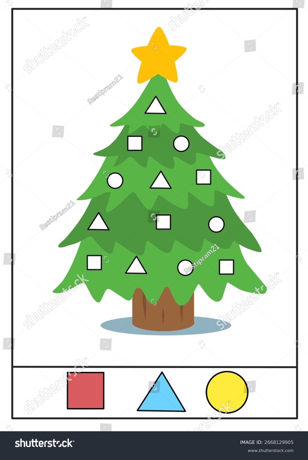Christmas Tree Worksheet Shapes Coloring Activity 2668129905