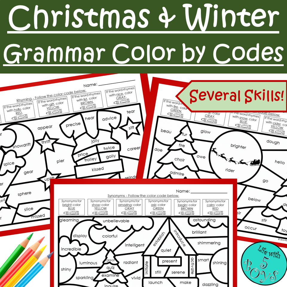 Christmas Winter Themed Grammar Skills Review Color By Code Activities Christmas Winter Themed Grammar Skills Review Color By Code Activities