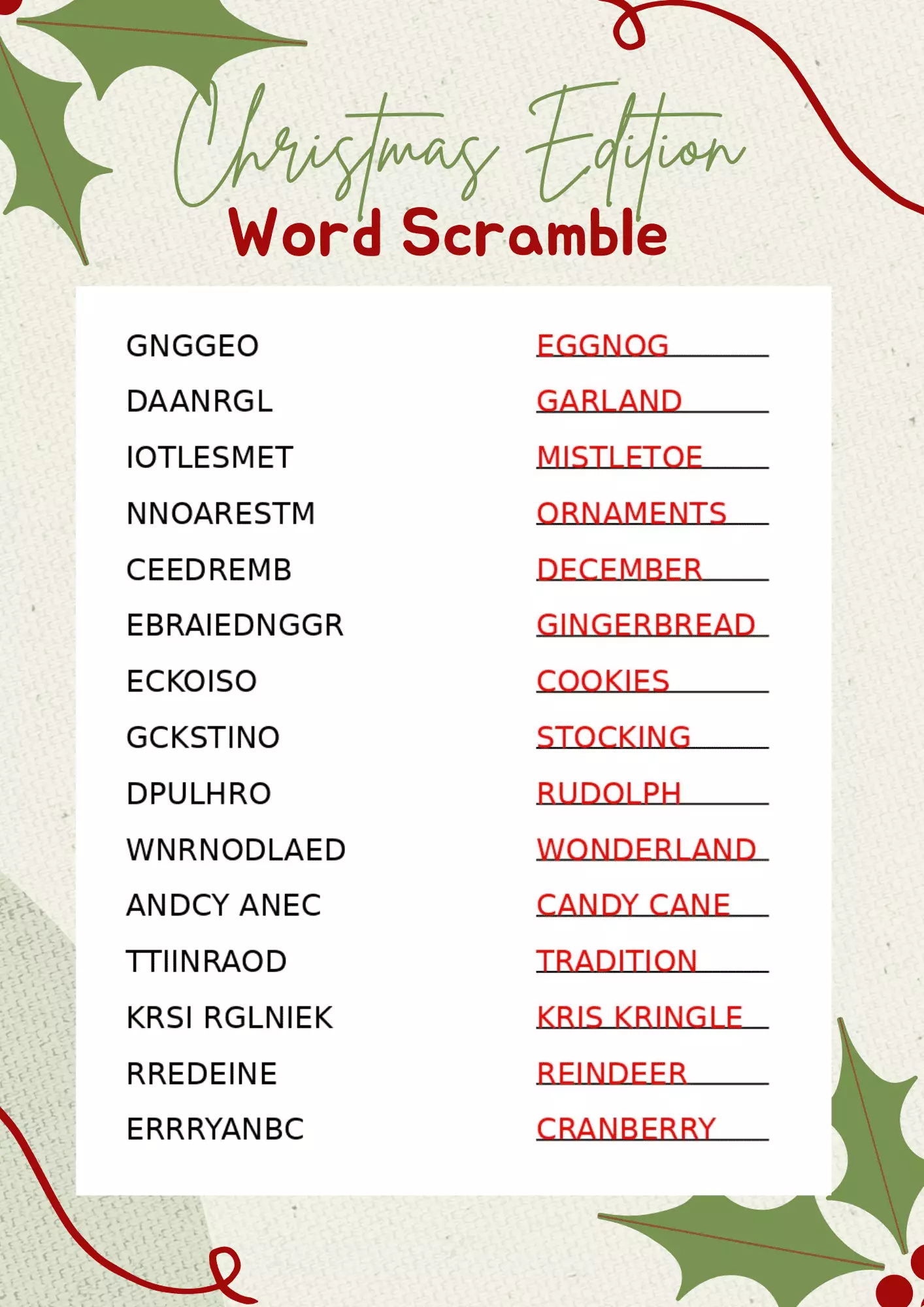 Christmas Word Scramble