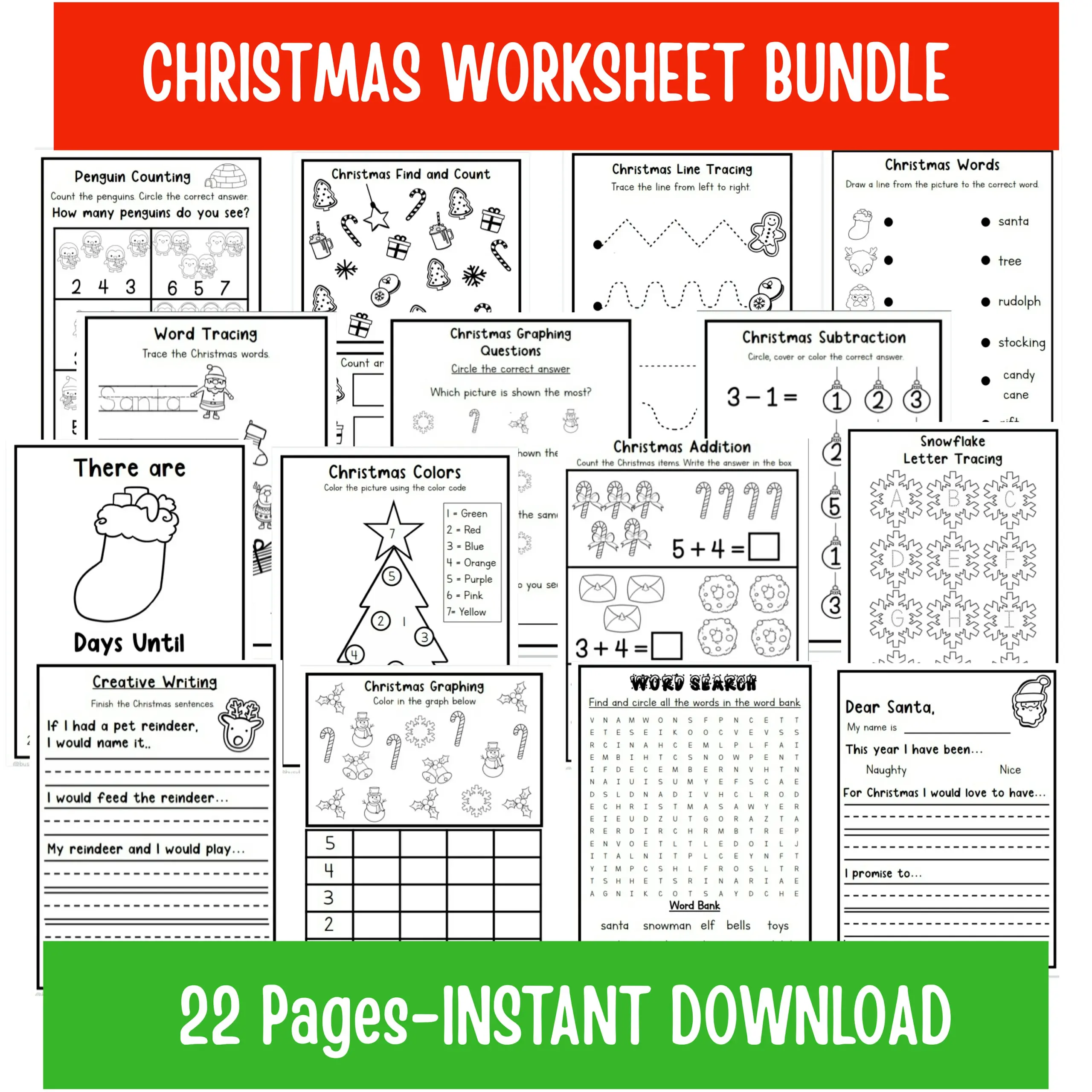 Christmas Worksheet Bundle Christmas Christmas Worksheet Bundle Christmas