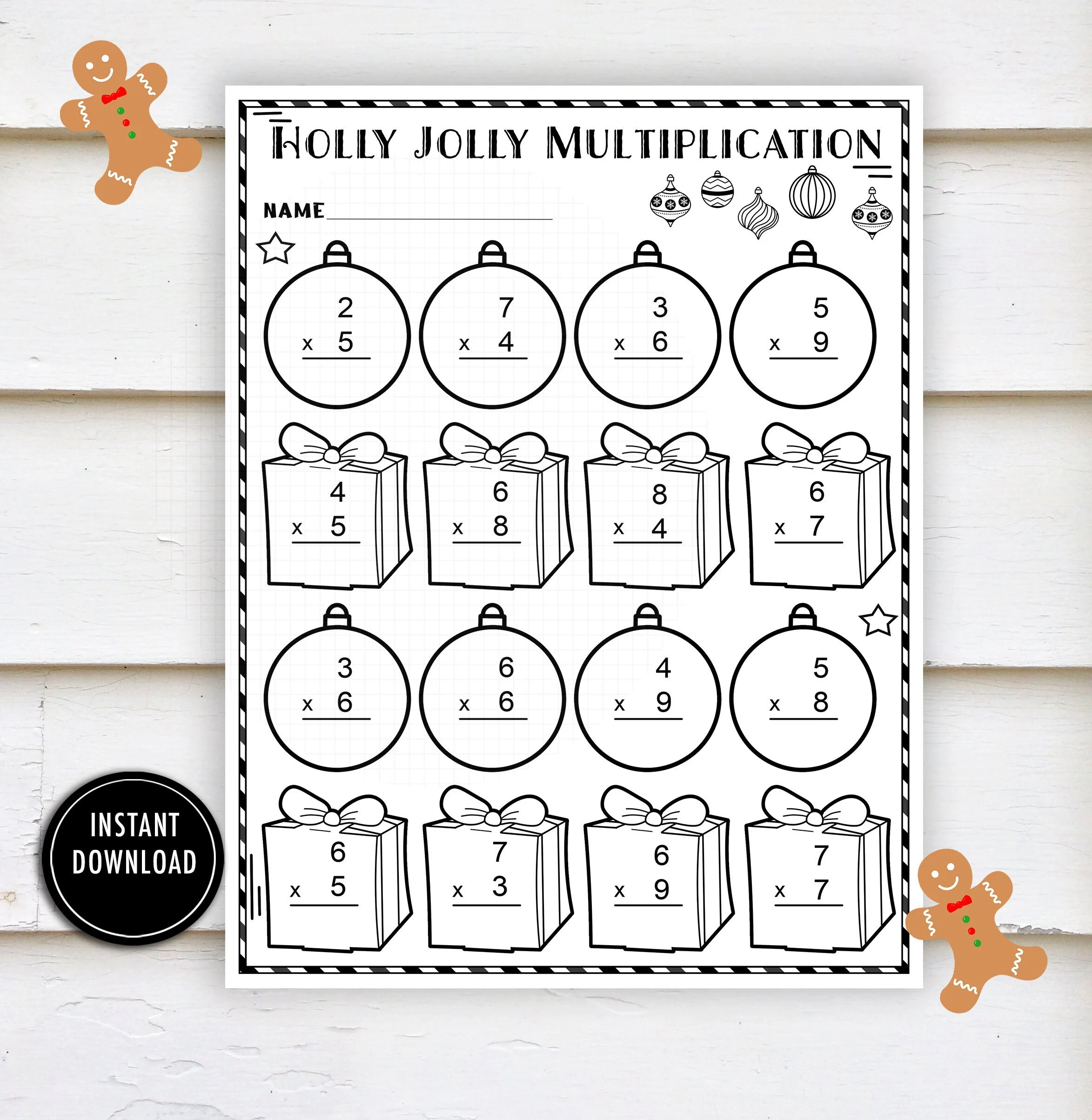 Christmas Worksheet Multiplication Math