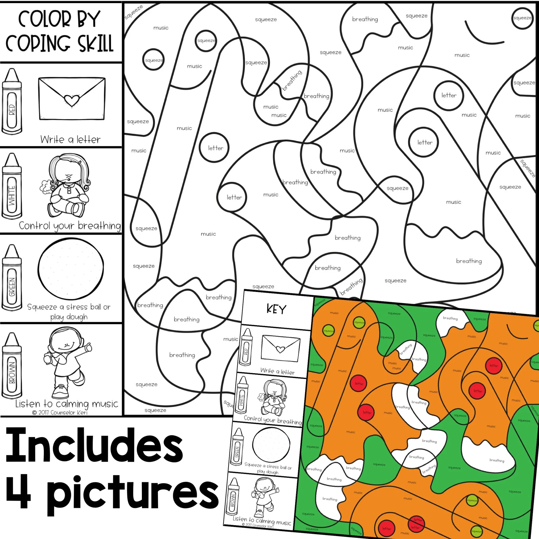 Color By Coping Skills Christmas Holiday Activity Elementary School Counseling