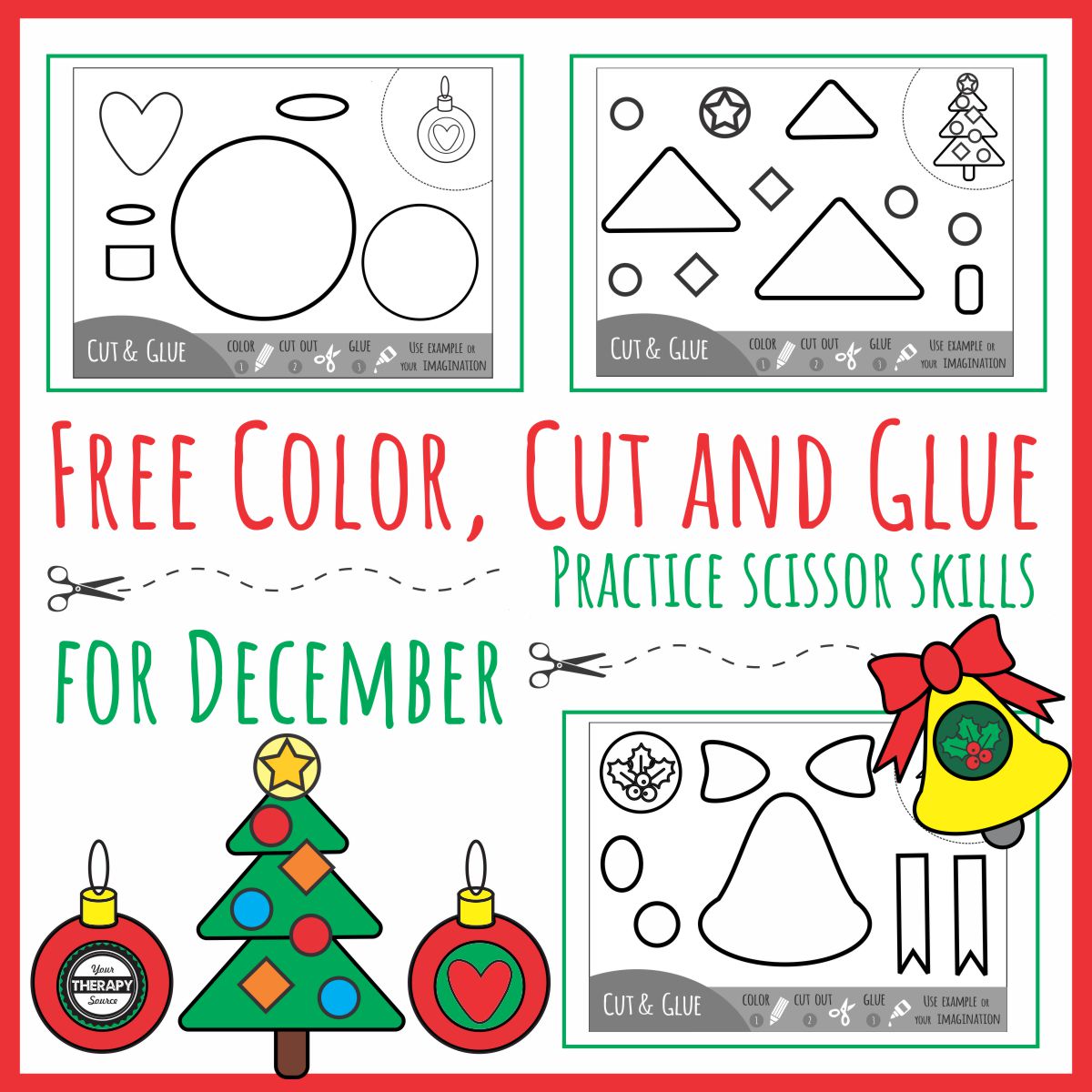 christmas color cut paste worksheets