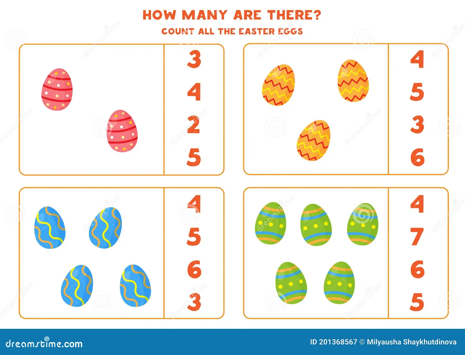 Count All Easter Eggs Educational Math Game Kids Counting Game Cartoon Easter Eggs Math Worksheet Image201368567