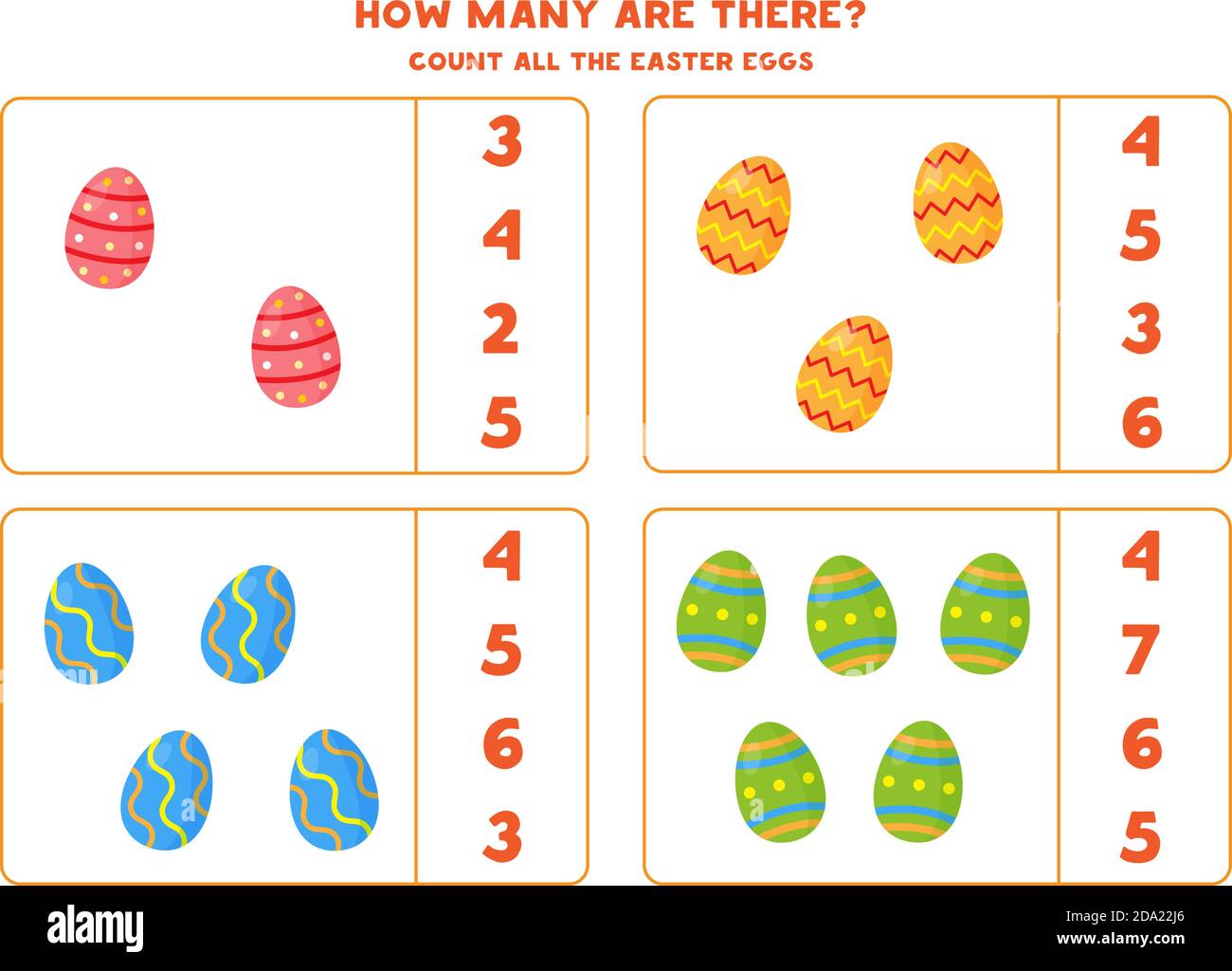 Counting Game With Cartoon Easter Eggs Math Worksheet Image384820638