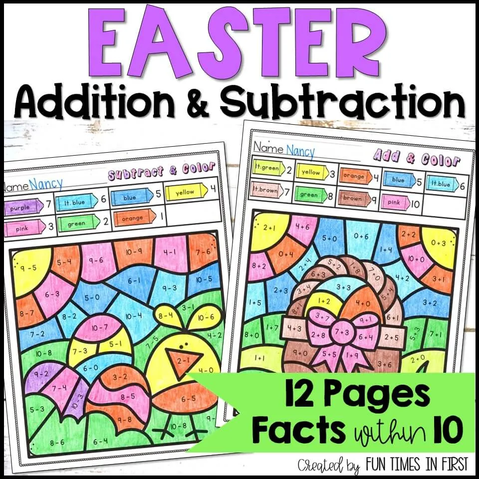 Easter Color By Number Addition Subtraction And Mixed Practice Within 10