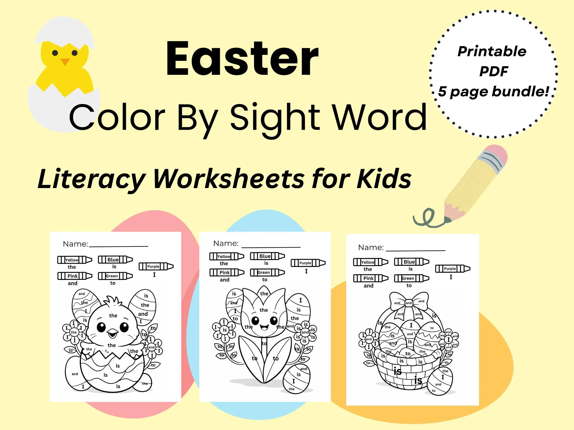 Easter Color By Sight Word Worksheet