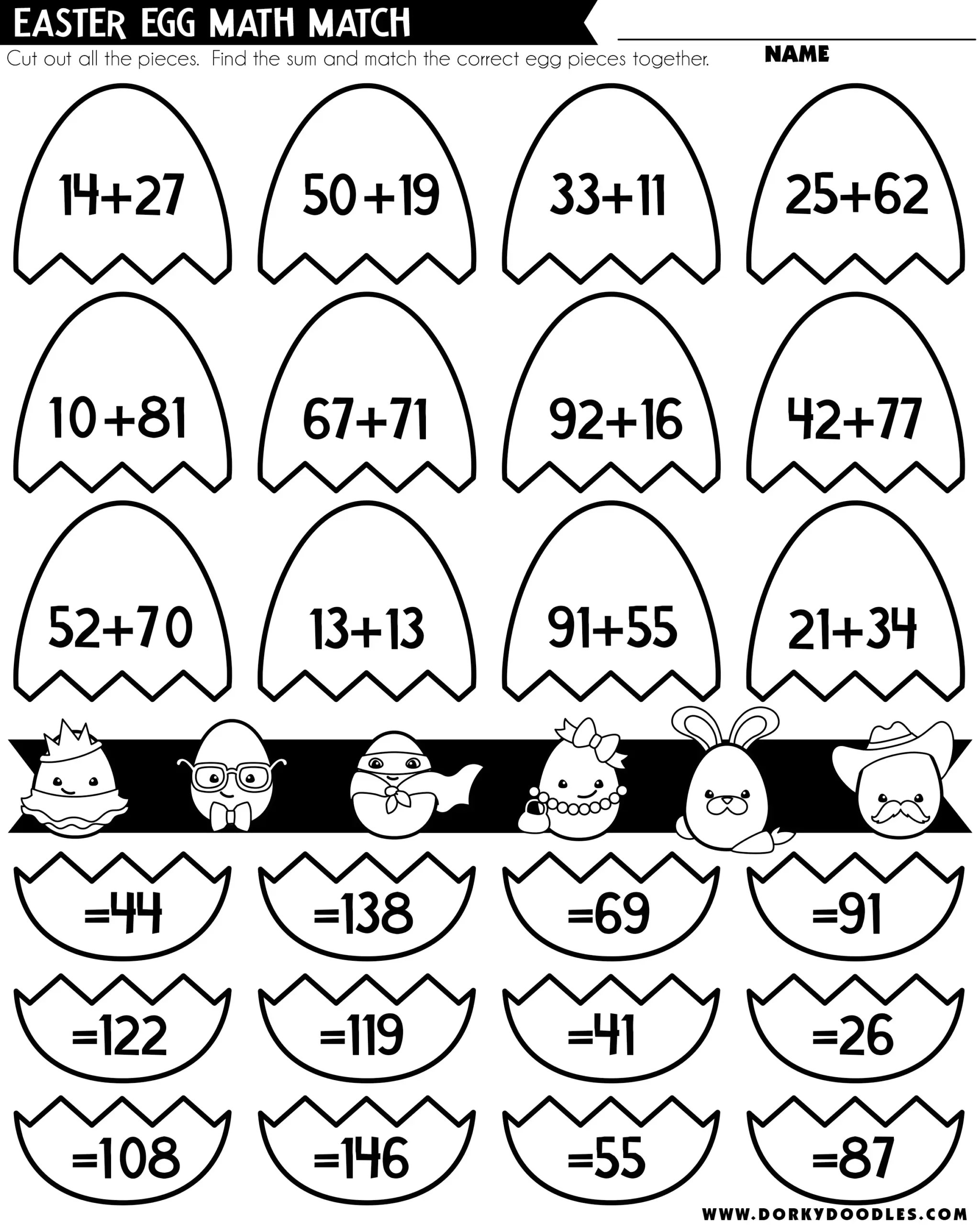 Easter Egg Math Match Double Digit Addition