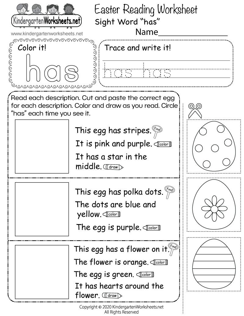 Easter Reading Worksheet Easter Reading Worksheet