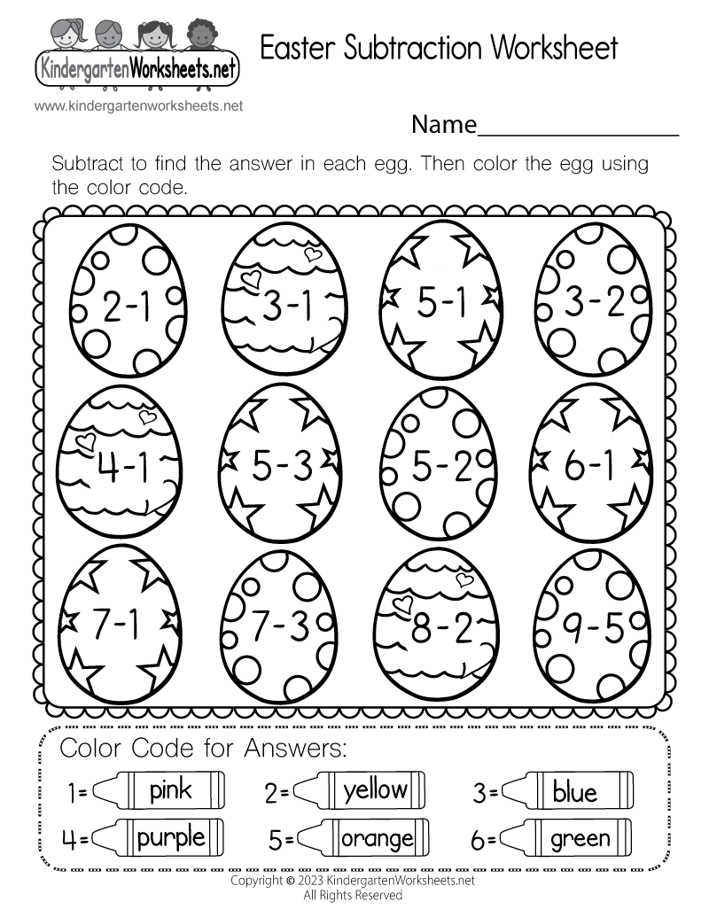 Easter Subtraction Worksheet