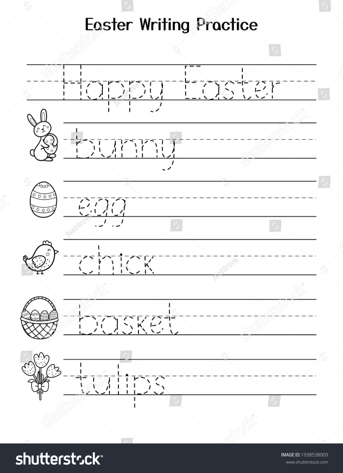 Easter Tracing Words Worksheet Kids Handwriting 1938538009