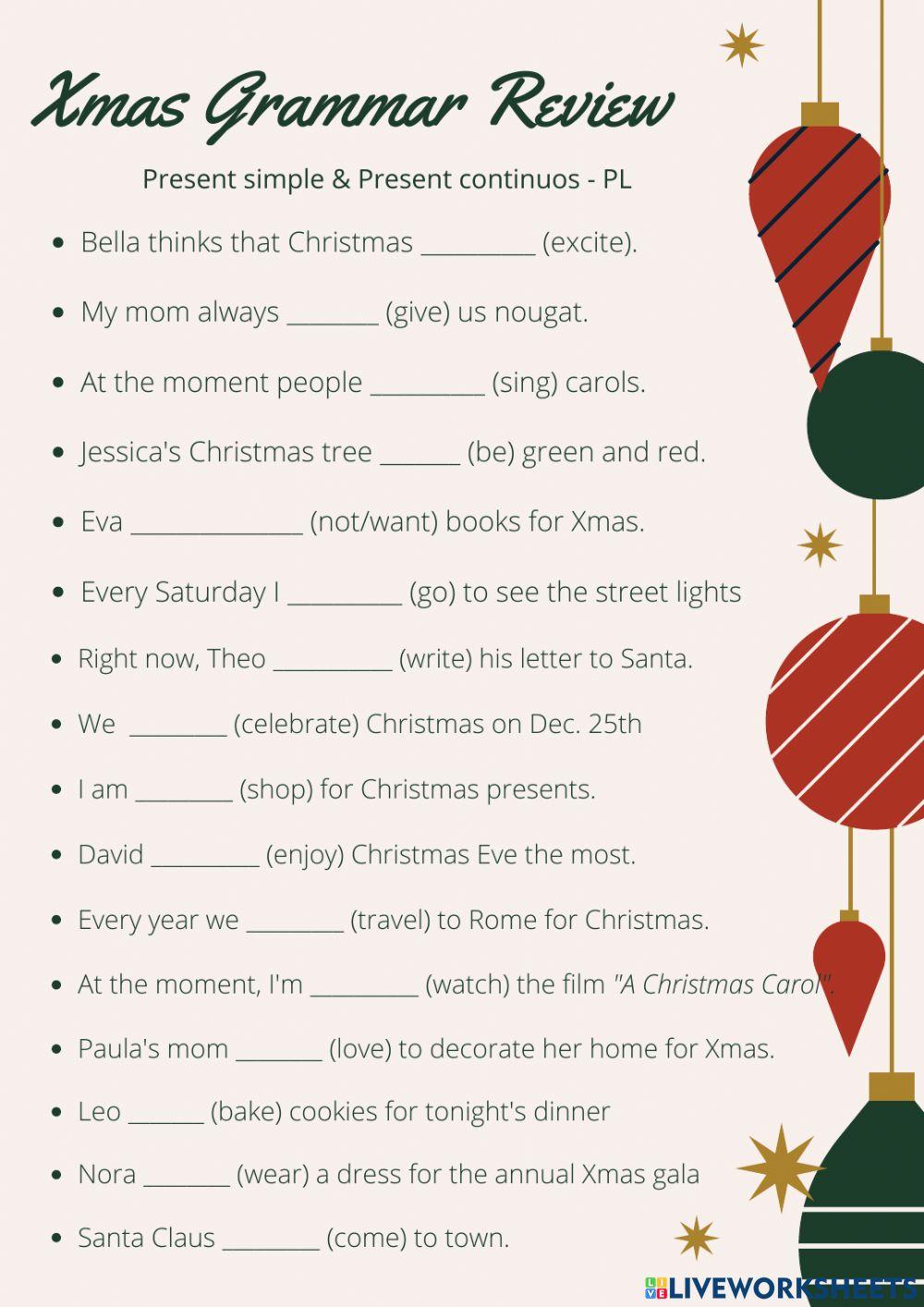 christmas grammar worksheets christmas grammar worksheets