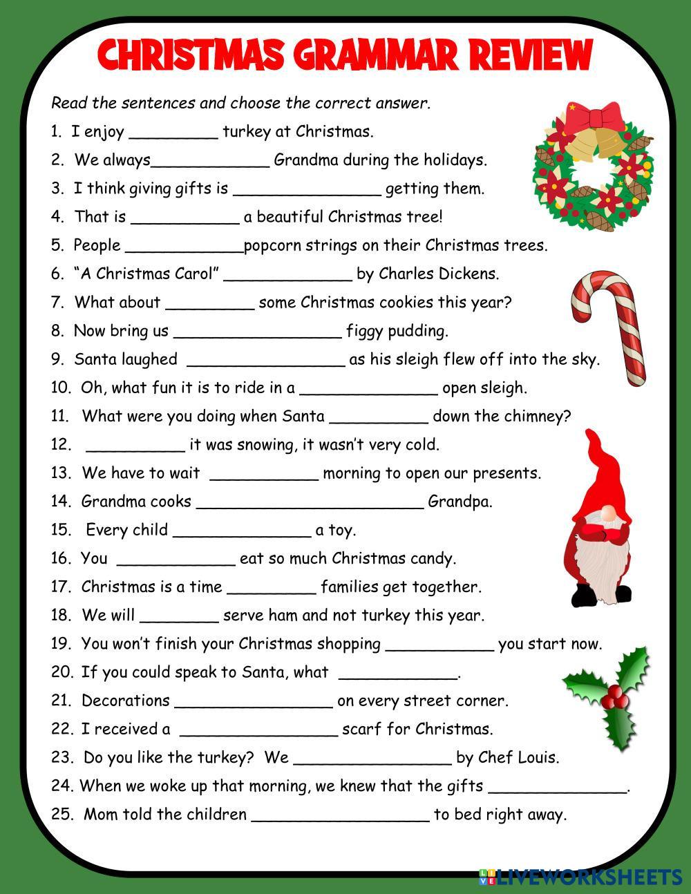 christmas themed grammar worksheets christmas themed grammar worksheets