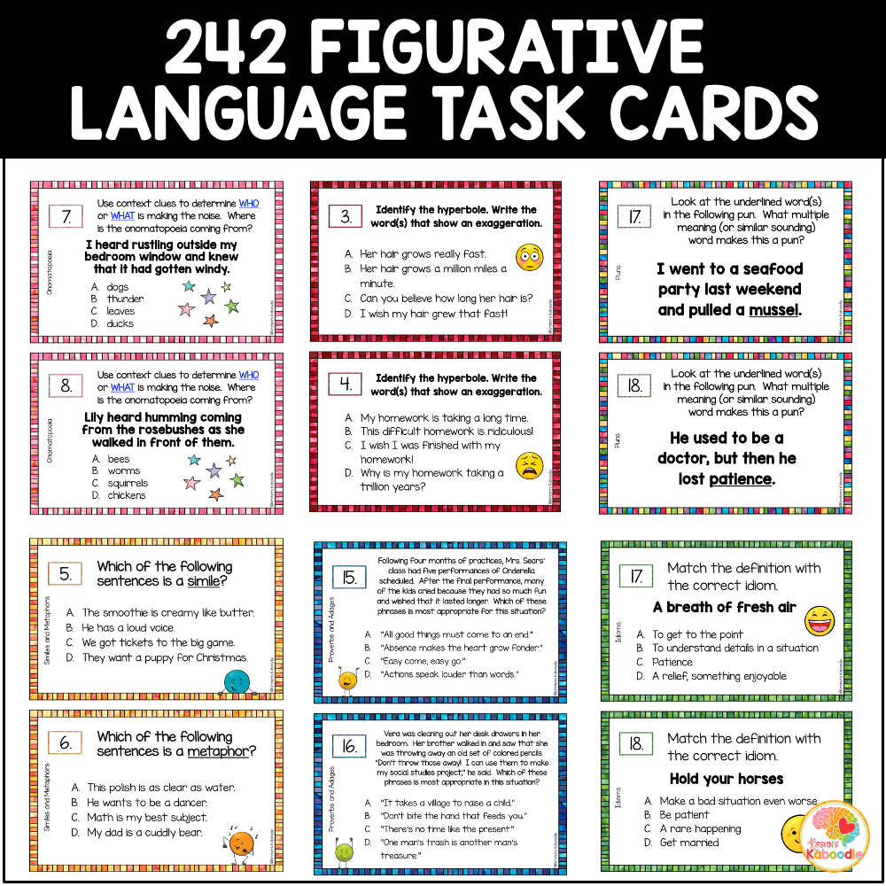 Figurative Language Activities And Task Cards Bundle Figurative Language Activities And Task Cards Bundle