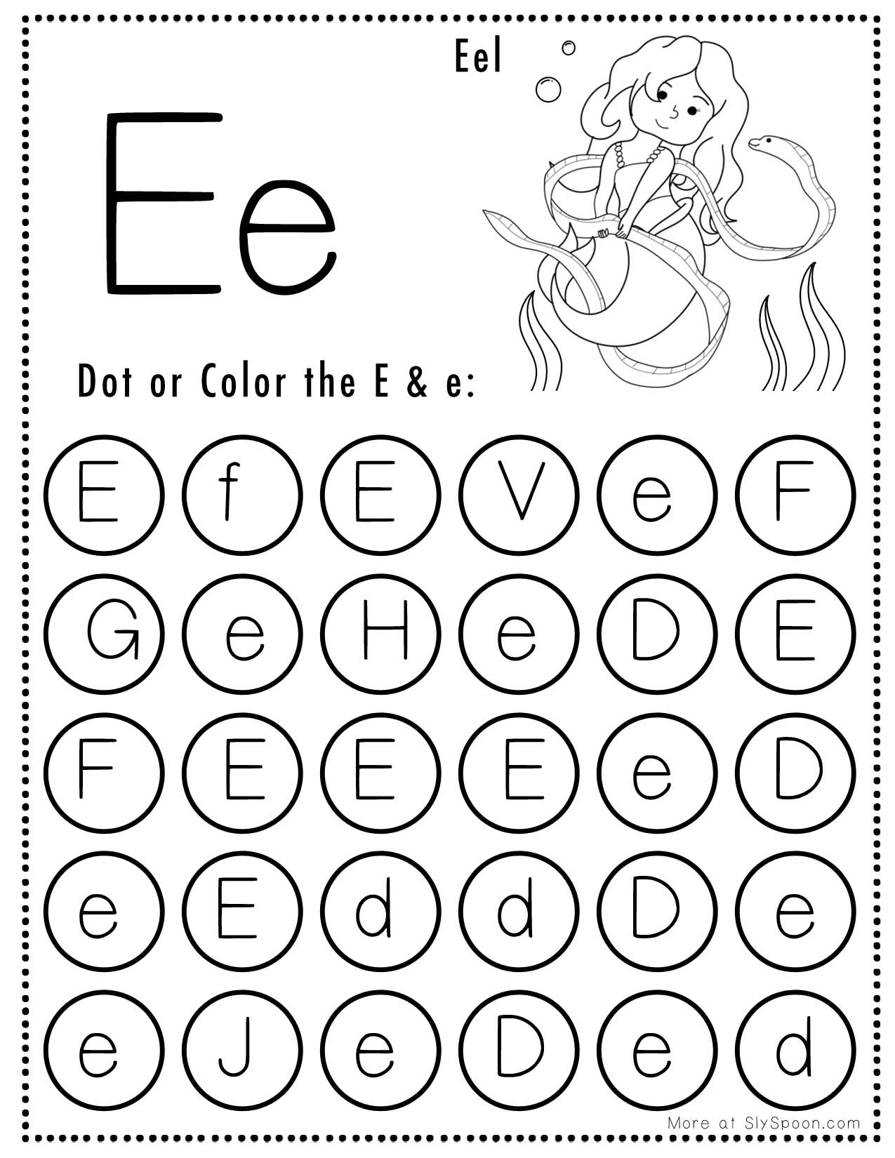 Free Alphabet Do A Dot Printables Worksheets Letter E Mermaid Themed Free Alphabet Do A Dot Printables Worksheets Letter E Mermaid Themed