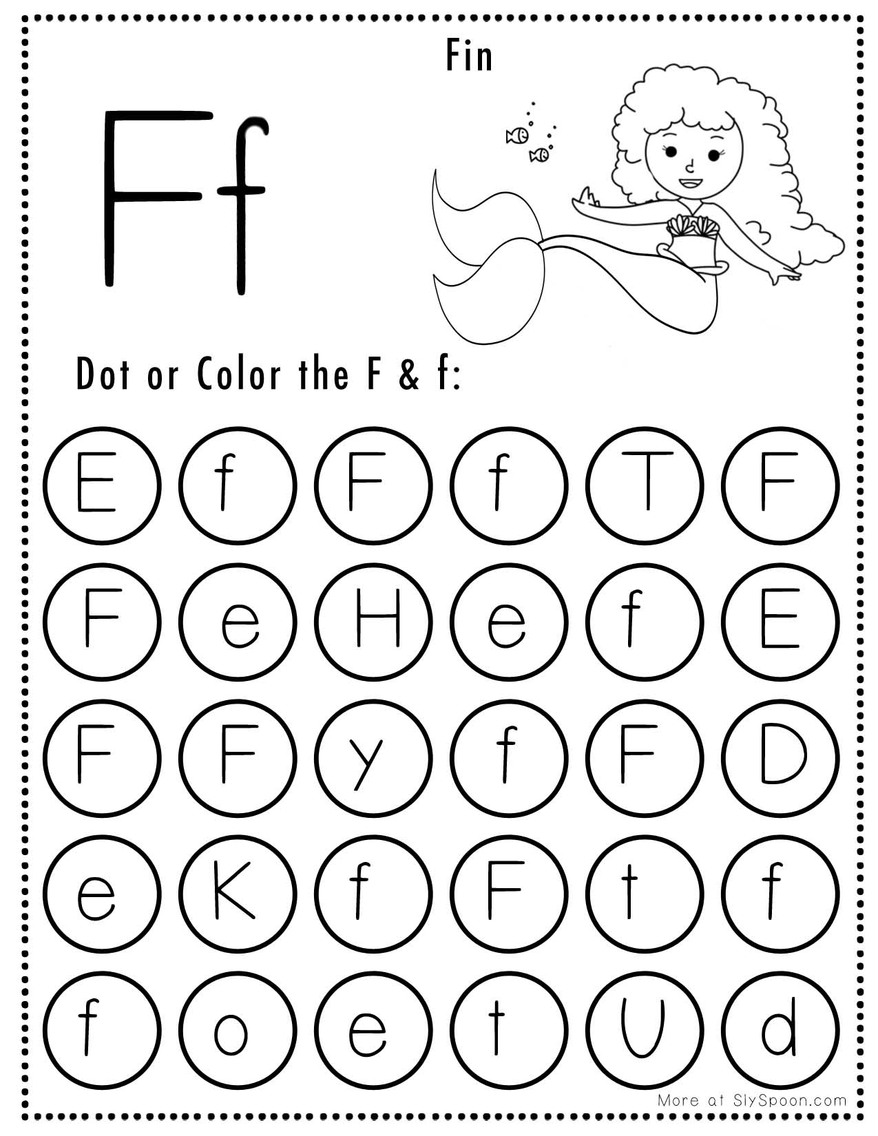Free Alphabet Do A Dot Printables Worksheets Letter F Mermaid Themed Free Alphabet Do A Dot Printables Worksheets Letter F Mermaid Themed