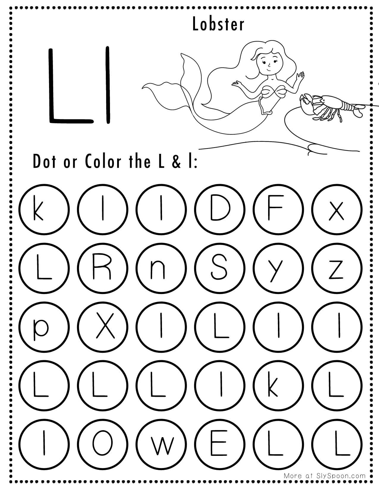 Free Alphabet Do A Dot Printables Worksheets Letter L Mermaid Themed