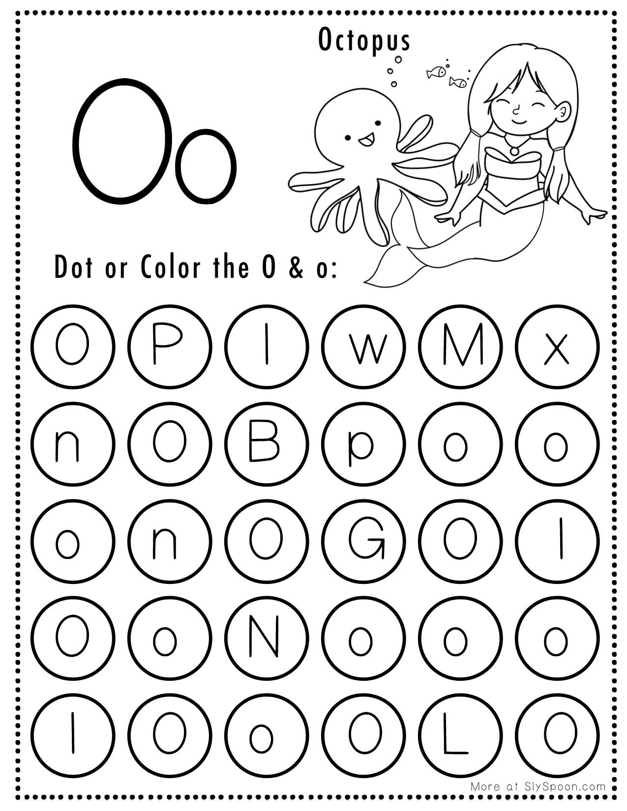 Free Alphabet Do A Dot Printables Worksheets Letter O Mermaid Themed Free Alphabet Do A Dot Printables Worksheets Letter O Mermaid Themed