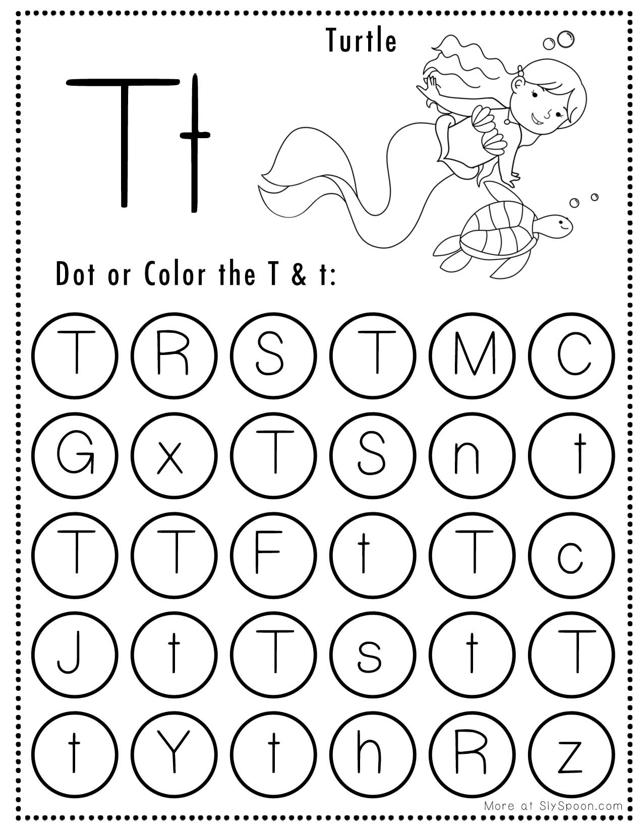 Free Alphabet Do A Dot Printables Worksheets Letter T Mermaid Themed Free Alphabet Do A Dot Printables Worksheets Letter T Mermaid Themed