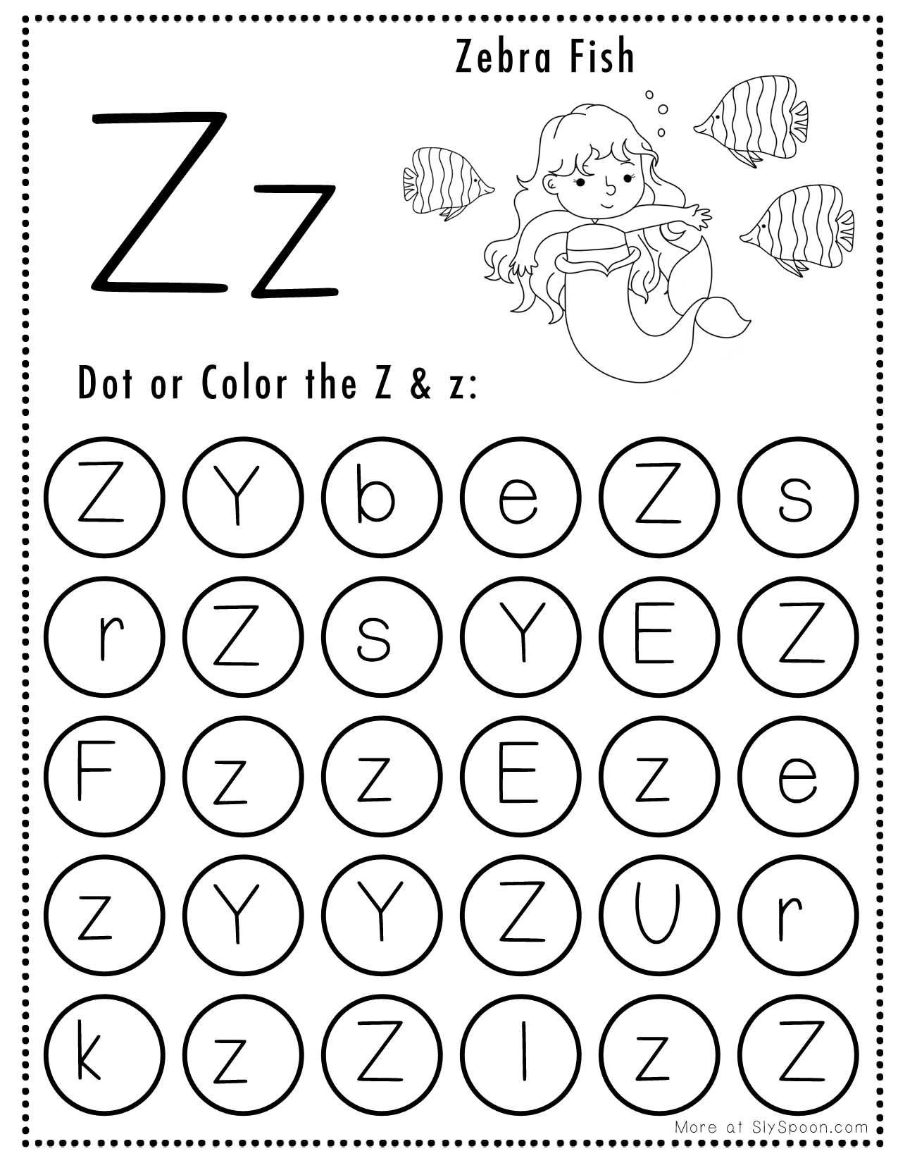 Free Alphabet Do A Dot Printables Worksheets Letter Z Mermaid Themed Free Alphabet Do A Dot Printables Worksheets Letter Z Mermaid Themed